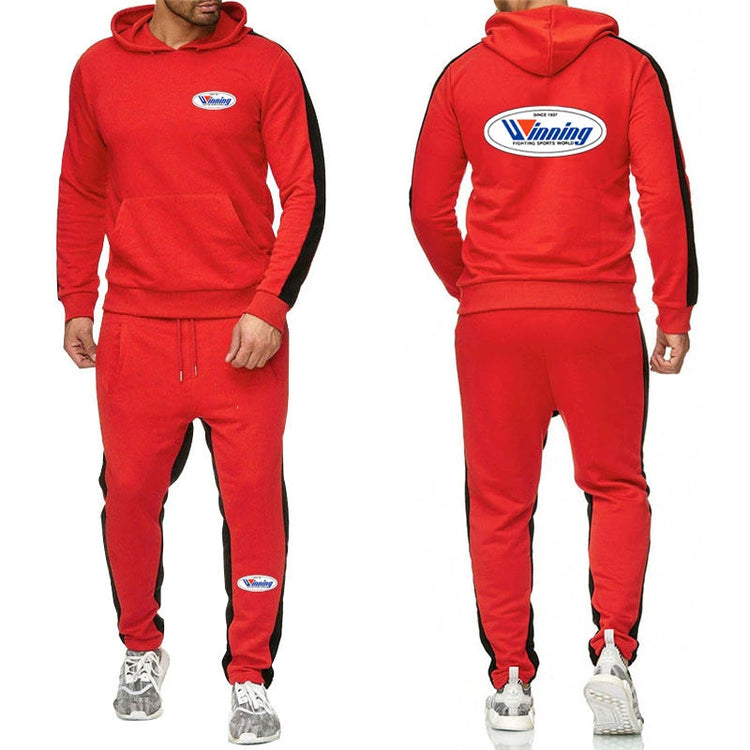 Winning Boxing Men's New Spring and Autumn Versatile Pullover Hoodies+Sweatpants Sports Comfortable Solid Color Pants Suits PlatiNum