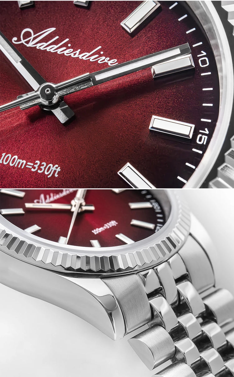 ADDIESDIVE Men Watch 36mm Quartz Wristwatch AD2073 Sapphire Sunburst Dive 100m Waterproof BGW9 Luminous  Watch for Men