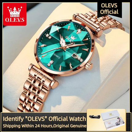 OLEVS 5536 Orologio da donna al quarzo con diamanti di marca di lusso Moda elegante orologio da donna impermeabile in oro rosa con bracciale Set Reloj Mujer platinumshop