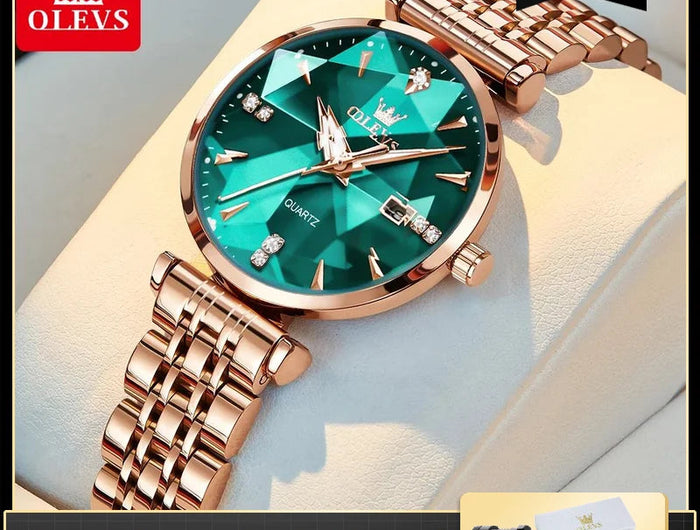 OLEVS 5536 Orologio da donna al quarzo con diamanti di marca di lusso Moda elegante orologio da donna impermeabile in oro rosa con bracciale Set Reloj Mujer platinumshop