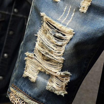 Men Ripped Short Jeans Summer Cotton Knee Length Shorts Breathable Vintage Denim Pants Painted Graffiti Streetwear Cargo Jeans PlatiNum