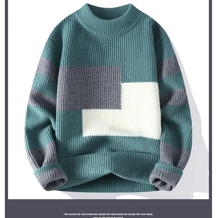 Winter Fashion Sweater Men Patchwork Casual Knit Pullovers Mens Thick Warm Harajuku Loose Knitted Sweaters O-Neck Streetwear Man