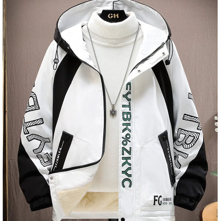 Winter Warm Hooded patchwork Jacket+Pant 2-piece Set Men Set Sports Suit Fleece Thickened Sportswear Casual Men Tracksuit