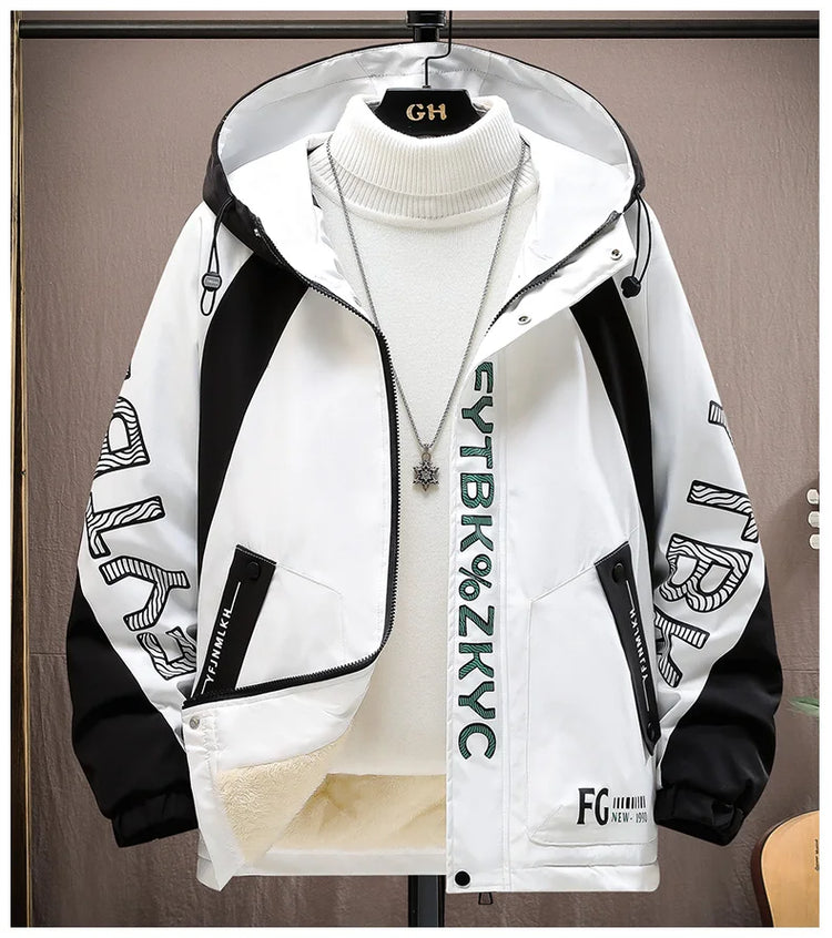 Winter Warm Hooded patchwork Jacket+Pant 2-piece Set Men Set Sports Suit Fleece Thickened Sportswear Casual Men Tracksuit