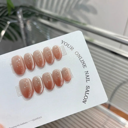 10Pcs Nude Color Handmade Press on Nails Full Cover Gradual Change Crystal Clear French Almond False Nails Manicure Nail Tips