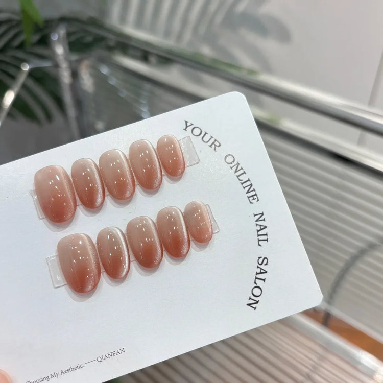 10Pcs Nude Color Handmade Press on Nails Full Cover Gradual Change Crystal Clear French Almond False Nails Manicure Nail Tips