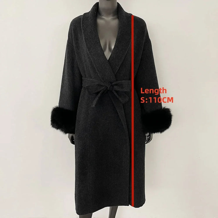 Elegant OL Office Lady Overcoats Fur Patchwork Long Sleeve Woolen Coat Beautiful Women's Clothing Jacket Autumn 2025 Spring