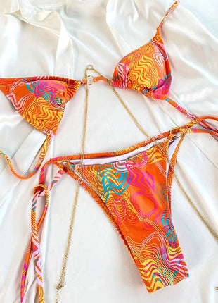 Catene a triangolo sexy Set bikini Micro perizoma Costume da bagno donna Costume da bagno Biquini Fasciatura Costumi da bagno Stampa Costumi da bagno Perizoma Bikini platinumshop