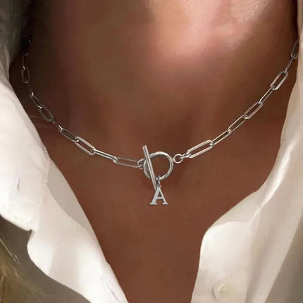 Women stainless steel Initial necklace A-Z Letter charms pendant Choker Women silvery Chain Ot Deduction Necklace For Women 2025 PlatiNum