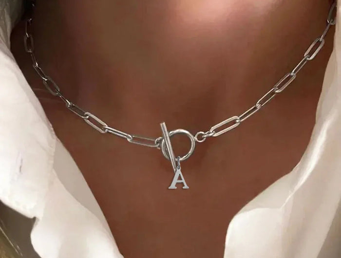 Women stainless steel Initial necklace A-Z Letter charms pendant Choker Women silvery Chain Ot Deduction Necklace For Women 2025 PlatiNum