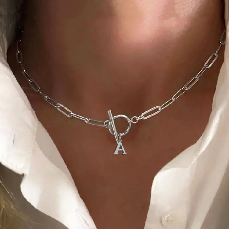 Women stainless steel Initial necklace A-Z Letter charms pendant Choker Women silvery Chain Ot Deduction Necklace For Women 2025 PlatiNum