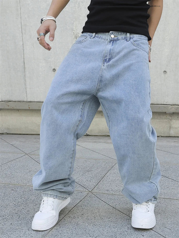 Spring Autumn Men Baggy Jeans Oversize Straight Loose Casual Denim Trousers Solid Color Streetwear Fashion Y2k Wide Leg Pants PlatiNum
