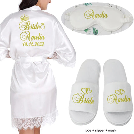 Data personalizzata Nome Kimono in pizzo Abito da donna Matrimonio Sposa Abiti da damigella d'onore Addio al nubilato Preparewear