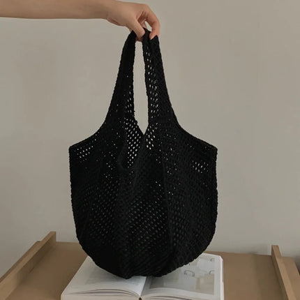 Fashionable Straw Tote Bag Large Capacity Woven Beach Bag Solid Color Casual Square Beach Bag