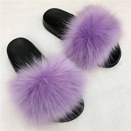 Fluffy Slippers for Women Soft Faux Fur Women's Summer Slippers Stylish Open Toe Sandals Comfy Fuzzy Indoor Outdoor Beach Shoes
