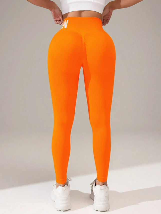 European and American Seamless Yoga Leggings with Waistband Lettering, Butt-Lifting, Quick-Dry Women's Breathable Tights for Pea PlatiNum