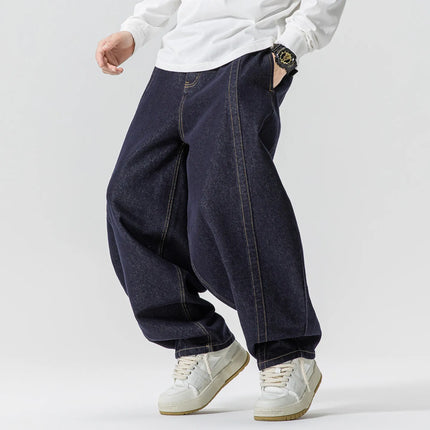 Jeans Dritti da Uomo Primavera Autunno Stile Retrò Casual High Street Gamba Larga Pantaloni in Denim Uomo Hip Hop Oversize Streetwear