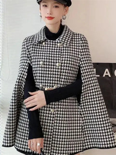 High end Casual Simple and Trendy New Cape Double Row Knitted Woolen Coat 2026 Autumn Waist Cinching Fashionable Slimming Coat