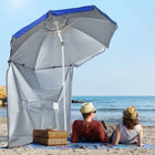 Outsunny Ombrellone da Spiaggia Ø1.9x2 m con Tettuccio Reclinabile a 45°, Tendina Laterale con Finestre e 2 Tasche, Ombrellone da Mare con 8 Stecche e Design a 2 Sezioni in Acciaio e Poliestere, Blu