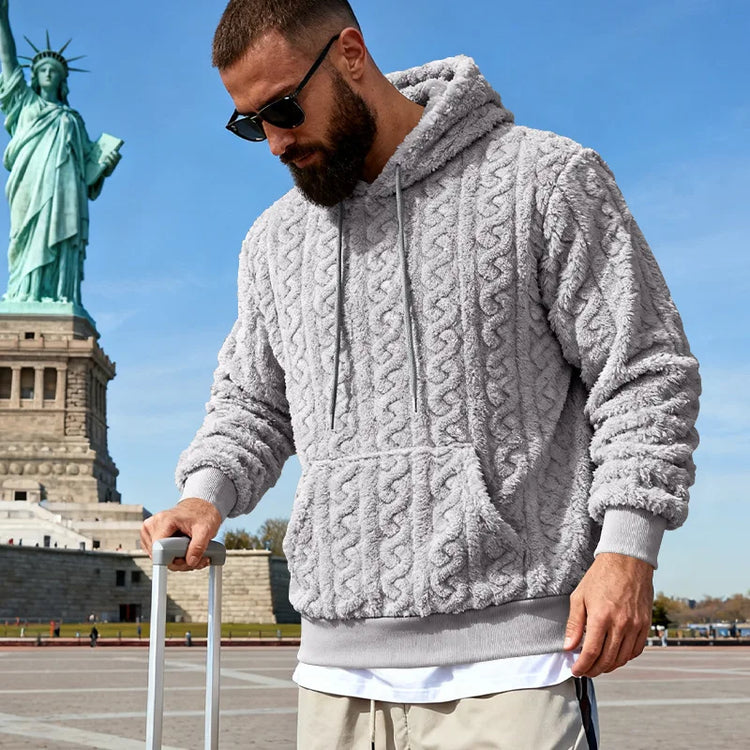 Cross-border Loose Men's Winter Retro Warm Double-Sided Velvet Casual Trend Hooded Pocket High Street Sweater