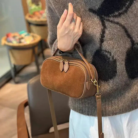 Women's Genuine Suede Cowhide Leather Shoulder Bag Soft Cow Versatile Ladies Crossbody Bag Trendy Luxury Female Designer PlatiNum