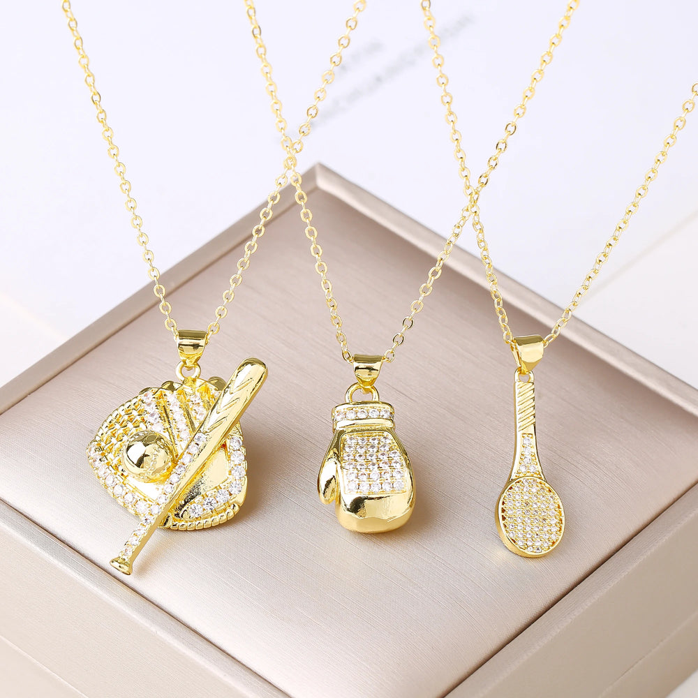 Moda baseball racchetta da tennis guantoni da boxe collana con ciondolo zircone per uomo donna sport festa gioielli regalo di compleanno