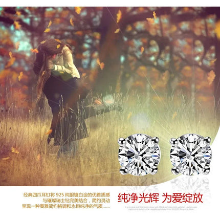 925 Sterling Silver Classic Fashion 4mm 5mm 6mm 7mm 8mm Five Claws Zircon Stud Earrings For Women Men Gift Oorbellen PlatiNum