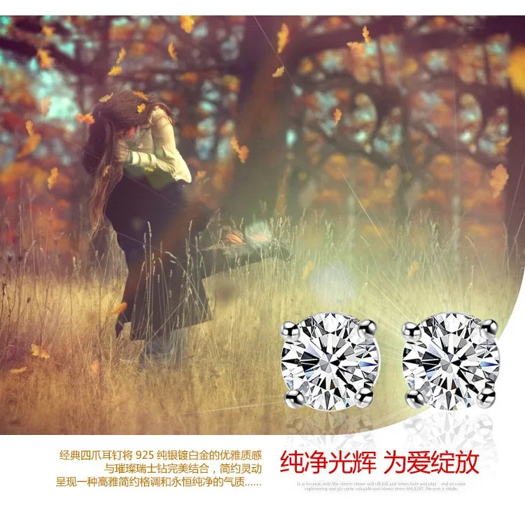 925 Sterling Silver Classic Fashion 4mm 5mm 6mm 7mm 8mm Five Claws Zircon Stud Earrings For Women Men Gift Oorbellen PlatiNum