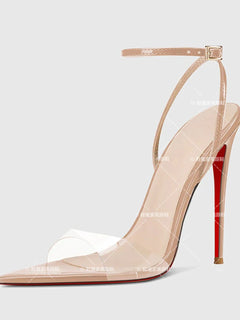 European and American sexy champagne colored high heels new pointed toe open toe straight buckle sandals women's plus size shoes