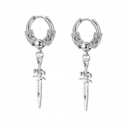 Long Hanging Crosses Leaves Pendants Hoops Woman Earrings Man Vintage Stainless steel Hip Hop Ear Piercing Jewelry Accessories PlatiNum
