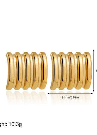Orecchini a Perno Geometrici a Forma di C Multistrato Placcati in Oro 18K, Antiruggine, in Acciaio Inossidabile per Donne platinumshop