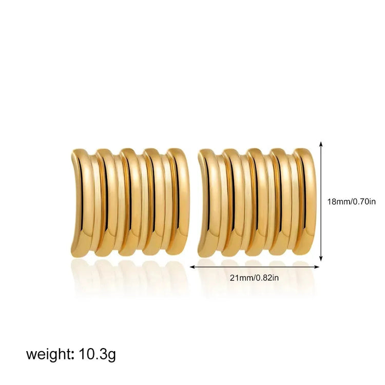 Orecchini a Perno Geometrici a Forma di C Multistrato Placcati in Oro 18K, Antiruggine, in Acciaio Inossidabile per Donne platinumshop