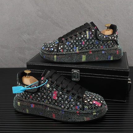 Hot Sale Rhinestone Canvas Shoes Mens Casual Skate Shoes Fashion Street Hip Hop Canvas Sneakers Men Platform Vulcanized Shoes
