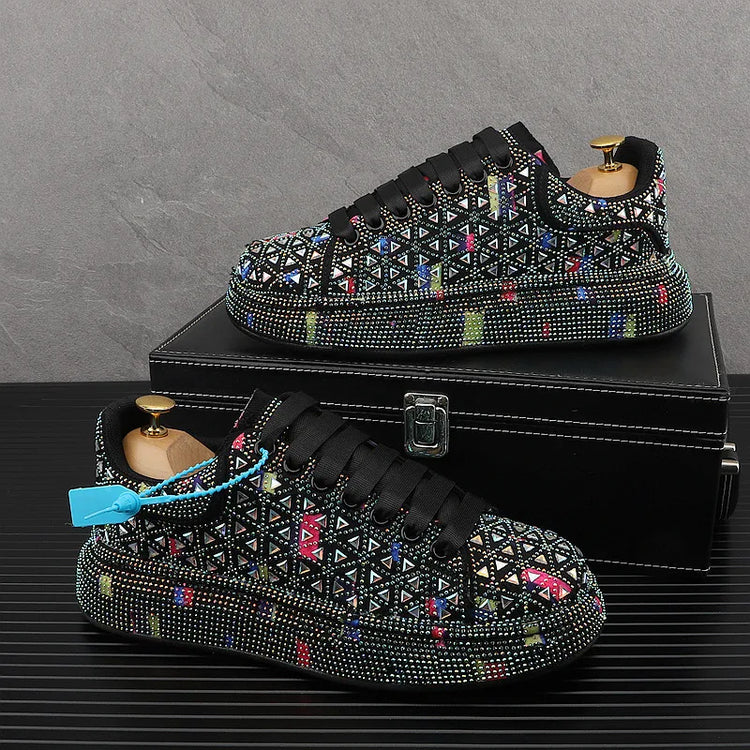Hot Sale Rhinestone Canvas Shoes Mens Casual Skate Shoes Fashion Street Hip Hop Canvas Sneakers Men Platform Vulcanized Shoes