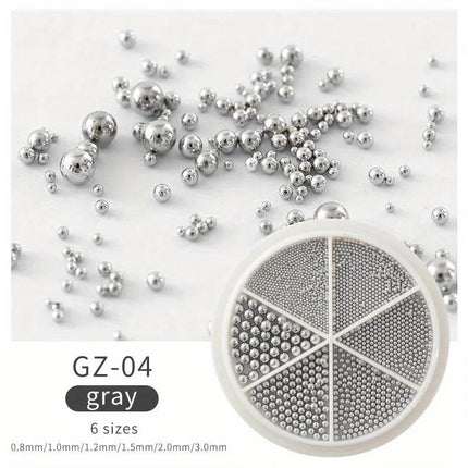 6 Grids Nail Art Tiny Steel Caviar Beads 0.8-1.5mm Mixed Size 3D Design Rose Gold Silver Jewelry Manicure DIY Decoration