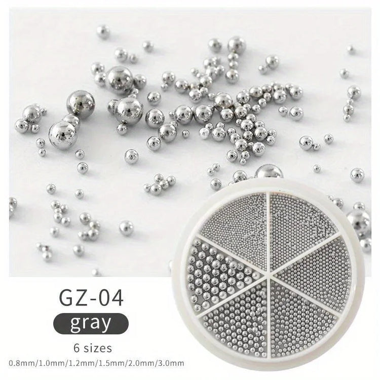 6 Grids Nail Art Tiny Steel Caviar Beads 0.8-1.5mm Mixed Size 3D Design Rose Gold Silver Jewelry Manicure DIY Decoration