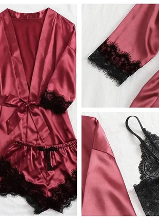 Pigiama da donna lussuoso con scollo a V in 4 pezzi camicia da notte sexy pizzo in raso halter accappatoio in raso di seta camicia da notte per la casa pigiama sexy per la casa platinumshop