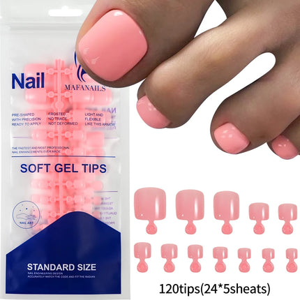 120pcs/Box French Tip Press-On Toenails Pink Color System Square Shape Foot Nails Short Length Glossy Finish False Toe Nails Set