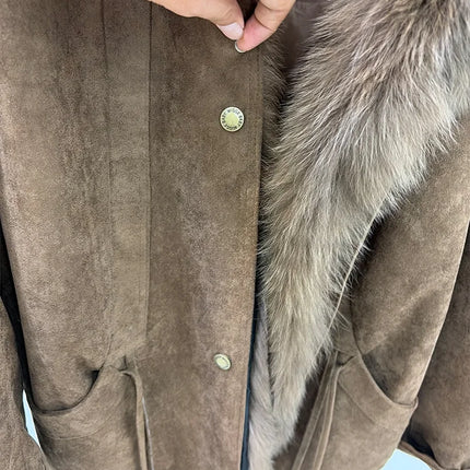 2026 Autumn Winter Women's White Goose Down Coats Natural Real Fox Fur Collar Jacket Outwear Luxury Female Jacket