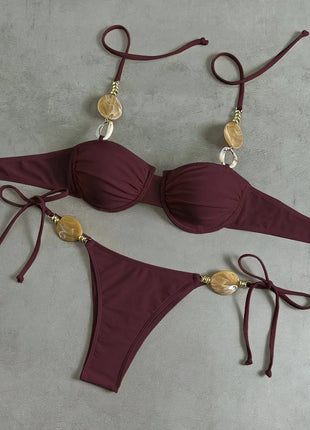 Micro Bikini 2026 Push Up Donna Costumi da Bagno Sexy Set Bikini String Thong Biquini Monokini Tinta Unita Abbigliamento da Spiaggia
