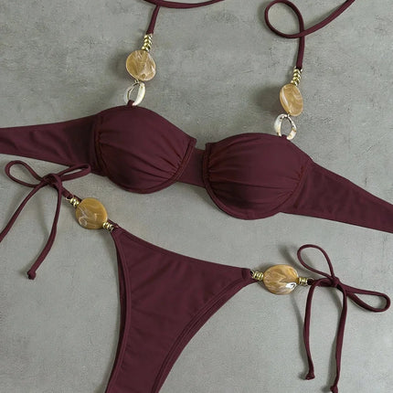 Micro Bikini 2026 Push Up Women's Swimwear Sexy Bikini Set String Thong Biquini Solid Color Beachwear