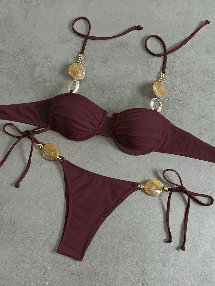 Micro Bikini 2026 Push Up Donna Costumi da Bagno Sexy Set Bikini String Thong Biquini Monokini Tinta Unita Abbigliamento da Spiaggia