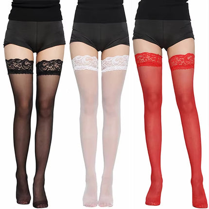 Calze sexy in pizzo per donna Calze estive traspiranti velate alte alla coscia Stile JK Moda Lingerie versatile Nero Bianco Rosso
