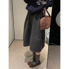 Vintage Woolen Midi Skirt Women Harajuku Streetwear High Waist Skirts Autumn Winter Ladies Korean Casual Design A Line Faldas PlatiNum