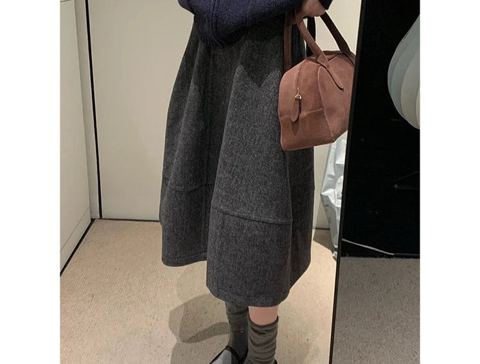 Vintage Woolen Midi Skirt Women Harajuku Streetwear High Waist Skirts Autumn Winter Ladies Korean Casual Design A Line Faldas PlatiNum