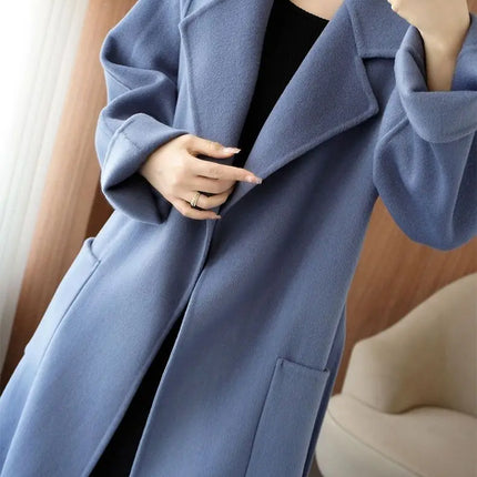 100% Wool Coat Women's Wear 2026 Autumn/Winter Fashion Temperament Double sided Cashmere Coats with Belt Elegant Long Overcoat