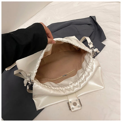 Women's Large Capacity Casual Single Shoulder Bag Soft Leather Cloud Pleated Drawstring Tote Bag Fashion Versatile Underarm Bag