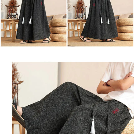 Pantaloni Kimono da Uomo Stile Giapponese Oversize Comodi Pantaloni da Bagno Uomo Samurai Giapponese Harajuku Casual Larghi Yukata Pantaloni a Gamba Larga