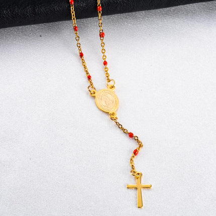 Gesù Croce in Acciaio Inossidabile Rosario Cristiano Cattolico Religioso Larghezza 1.5mm Smalto Satellite Perline Cavo Collana a Catena a Maglia PlatiNum