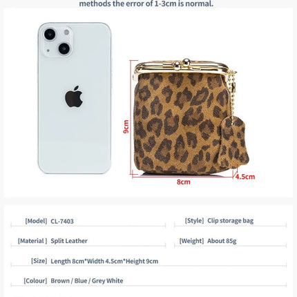 New Arrival Square Leopard Print Leather Small Purses Women's Portable Coin Money Wallets Earphone Lipstick Pouch Card Holders PlatiNum